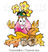 Illustration of a Cartoon Flowers Mascot with Autumn Leaves and Acorns in the Fall by Mascot Junction