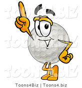Illustration of a Cartoon Golf Ball Mascot Pointing Upwards by Mascot Junction