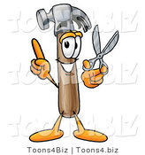 Illustration of a Cartoon Hammer Mascot Holding a Pair of Scissors by Mascot Junction