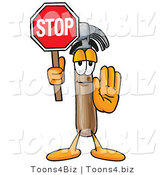 Illustration of a Cartoon Hammer Mascot Holding a Stop Sign by Mascot Junction