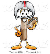 Illustration of a Cartoon Hammer Mascot in a Helmet, Holding a Football by Mascot Junction