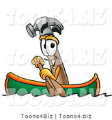 Illustration of a Cartoon Hammer Mascot Rowing a Boat by Mascot Junction