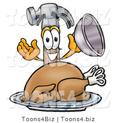Illustration of a Cartoon Hammer Mascot Serving a Thanksgiving Turkey on a Platter by Mascot Junction