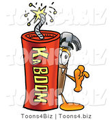 Illustration of a Cartoon Hammer Mascot Standing with a Lit Stick of Dynamite by Mascot Junction