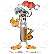 Illustration of a Cartoon Hammer Mascot Wearing a Santa Hat and Waving by Mascot Junction