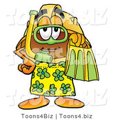 Illustration of a Cartoon Hard Hat Mascot in Green and Yellow Snorkel Gear by Mascot Junction