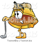 Illustration of a Cartoon Hard Hat Mascot Leaning on a Golf Club While Golfing by Mascot Junction