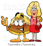 Illustration of a Cartoon Hard Hat Mascot Talking to a Pretty Blond Woman by Mascot Junction
