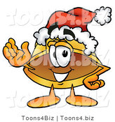 Illustration of a Cartoon Hard Hat Mascot Wearing a Santa Hat and Waving by Mascot Junction