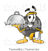Illustration of a Cartoon Hockey Puck Mascot Dressed As a Waiter and Holding a Serving Platter by Mascot Junction