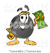 Illustration of a Cartoon Hockey Puck Mascot Holding a Dollar Bill by Mascot Junction