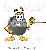 Illustration of a Cartoon Hockey Puck Mascot Holding a Pointer Stick by Mascot Junction