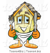Illustration of a Cartoon House Mascot Holding a Knife and Fork by Mascot Junction