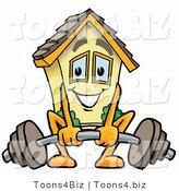 Illustration of a Cartoon House Mascot Lifting a Heavy Barbell by Mascot Junction