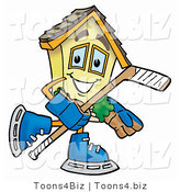 Illustration of a Cartoon House Mascot Playing Ice Hockey by Mascot Junction