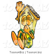 Illustration of a Cartoon House Mascot Plugging His Nose While Jumping into Water by Mascot Junction