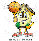 Illustration of a Cartoon House Mascot Spinning a Basketball on His Finger by Mascot Junction