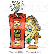Illustration of a Cartoon House Mascot Standing with a Lit Stick of Dynamite by Mascot Junction