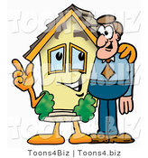 Illustration of a Cartoon House Mascot Talking to a Business Man by Mascot Junction