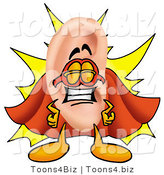 Illustration of a Cartoon Human Ear Mascot Dressed As a Super Hero by Mascot Junction