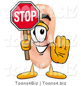 Illustration of a Cartoon Human Ear Mascot Holding a Stop Sign by Mascot Junction