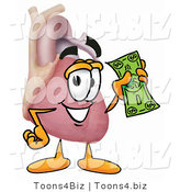 Illustration of a Cartoon Human Heart Mascot Holding a Dollar Bill by Mascot Junction