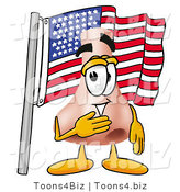 Illustration of a Cartoon Human Nose Mascot Pledging Allegiance to an American Flag by Mascot Junction