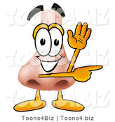 Illustration of a Cartoon Human Nose Mascot Waving and Pointing by Mascot Junction