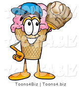 Illustration of a Cartoon Ice Cream Cone Mascot Catching a Baseball with a Glove by Mascot Junction