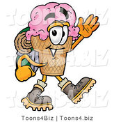 Illustration of a Cartoon Ice Cream Cone Mascot Hiking and Carrying a Backpack by Mascot Junction