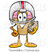 Illustration of a Cartoon Ice Cream Cone Mascot in a Helmet, Holding a Football by Mascot Junction