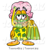 Illustration of a Cartoon Ice Cream Cone Mascot in Green and Yellow Snorkel Gear by Mascot Junction