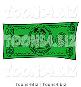 Illustration of a Cartoon Ice Cream Cone Mascot on a Dollar Bill by Mascot Junction