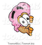 Illustration of a Cartoon Ice Cream Cone Mascot Peeking Around a Corner by Mascot Junction