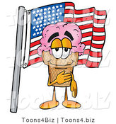 Illustration of a Cartoon Ice Cream Cone Mascot Pledging Allegiance to an American Flag by Mascot Junction
