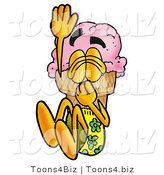 Illustration of a Cartoon Ice Cream Cone Mascot Plugging His Nose While Jumping into Water by Mascot Junction