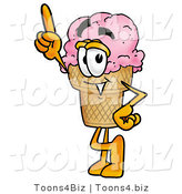 Illustration of a Cartoon Ice Cream Cone Mascot Pointing Upwards by Mascot Junction