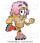 Illustration of a Cartoon Ice Cream Cone Mascot Roller Blading on Inline Skates by Mascot Junction