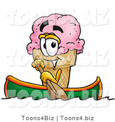 Illustration of a Cartoon Ice Cream Cone Mascot Rowing a Boat by Mascot Junction
