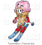 Illustration of a Cartoon Ice Cream Cone Mascot Skiing Downhill by Mascot Junction
