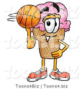 Illustration of a Cartoon Ice Cream Cone Mascot Spinning a Basketball on His Finger by Mascot Junction