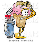 Illustration of a Cartoon Ice Cream Cone Mascot Swinging His Golf Club While Golfing by Mascot Junction