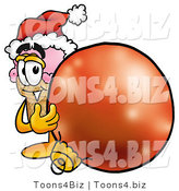 Illustration of a Cartoon Ice Cream Cone Mascot Wearing a Santa Hat, Standing with a Christmas Bauble by Mascot Junction