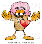 Illustration of a Cartoon Ice Cream Cone Mascot with His Heart Beating out of His Chest by Mascot Junction
