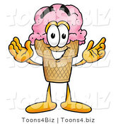 Illustration of a Cartoon Ice Cream Cone Mascot with Welcoming Open Arms by Mascot Junction