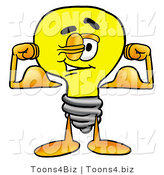 Illustration of a Cartoon Light Bulb Mascot Flexing His Arm Muscles by Mascot Junction