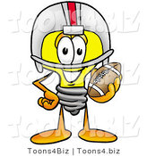 Illustration of a Cartoon Light Bulb Mascot in a Helmet, Holding a Football by Mascot Junction