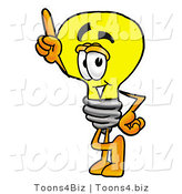 Illustration of a Cartoon Light Bulb Mascot Pointing Upwards by Mascot Junction