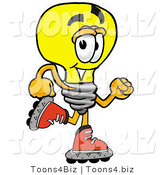 Illustration of a Cartoon Light Bulb Mascot Roller Blading on Inline Skates by Mascot Junction