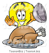 Illustration of a Cartoon Light Bulb Mascot Serving a Thanksgiving Turkey on a Platter by Mascot Junction